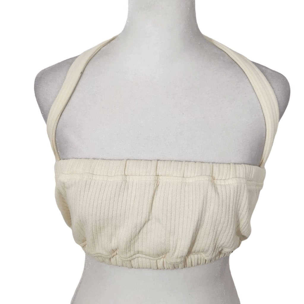 WeWoreWhat Cream Halter Crop Top Size Medium NWT Tie Neck Halter Top