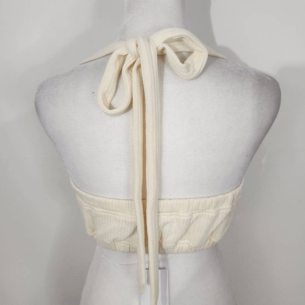 WeWoreWhat Cream Halter Crop Top Size Medium NWT Tie Neck Halter Top