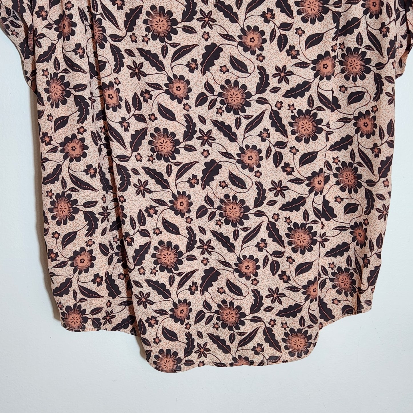 LOFT Pink and Black V-neck Floral Blouse Size XL