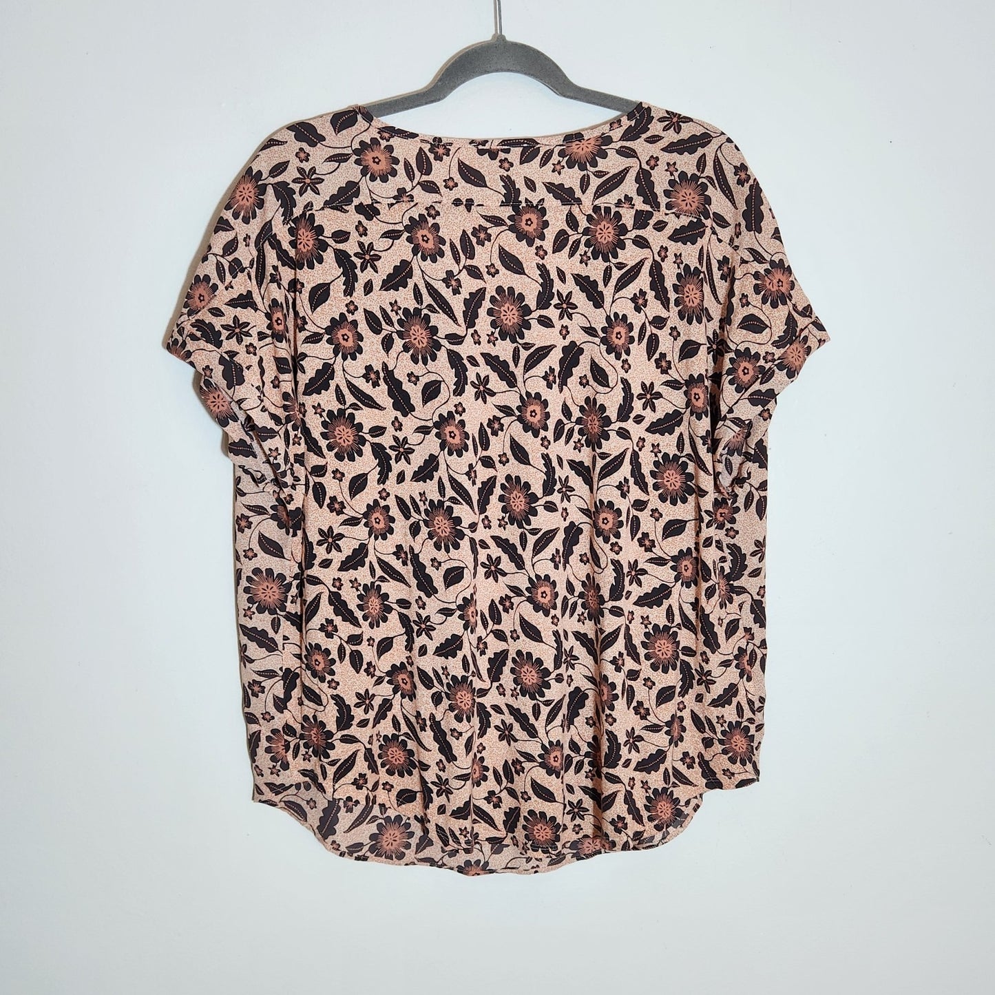 LOFT Pink and Black V-neck Floral Blouse Size XL