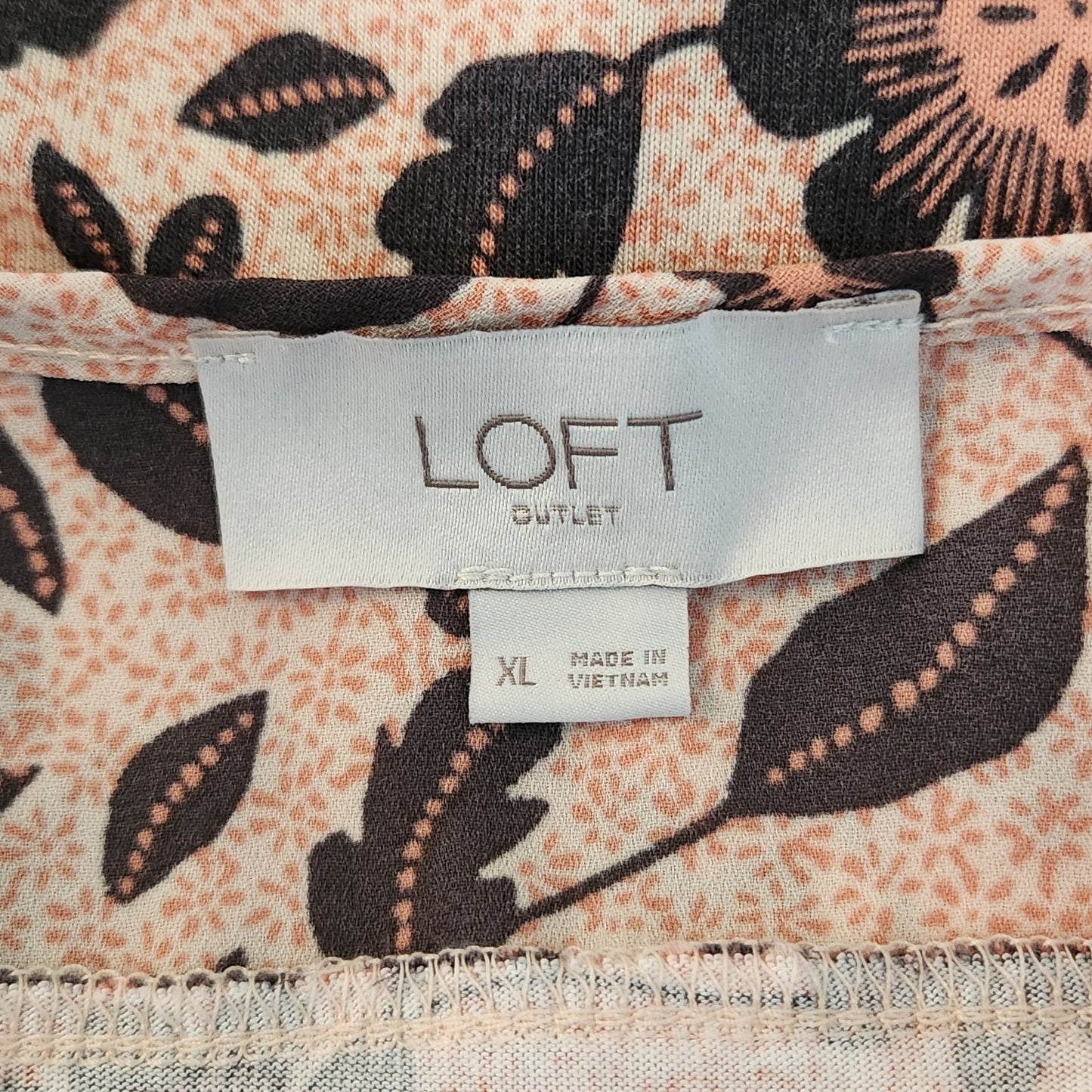 LOFT Pink and Black V-neck Floral Blouse Size XL