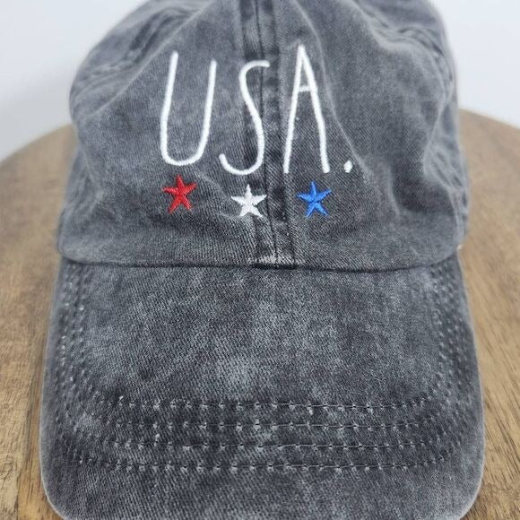 Rae Dunn USA Gray Distressed Baseball Cap One Size Black USA Embroidered Hat