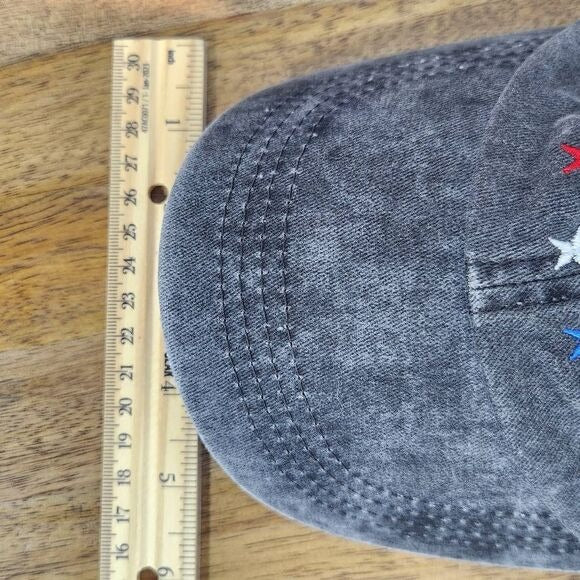 Rae Dunn USA Gray Distressed Baseball Cap One Size Black USA Embroidered Hat