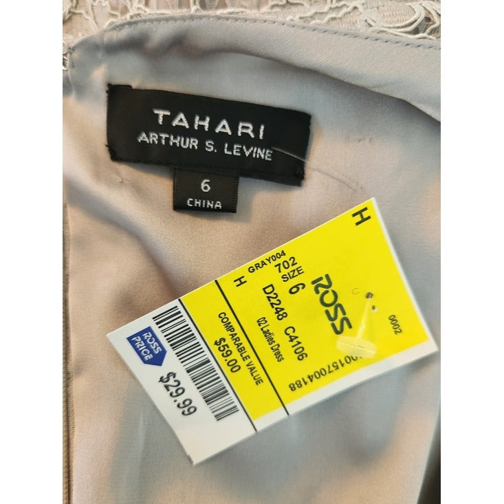 Tahari Gray Sleeveless Lace Cocktail Dress Size 6 NWOT Wedding Guest Dress