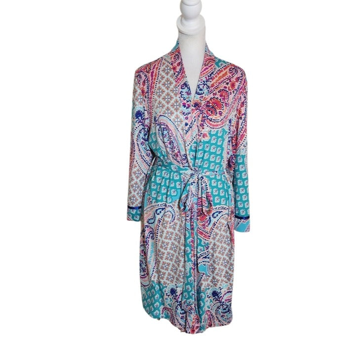 Linea Donatella Pink and Blue Paisley Robe Size Large/XL