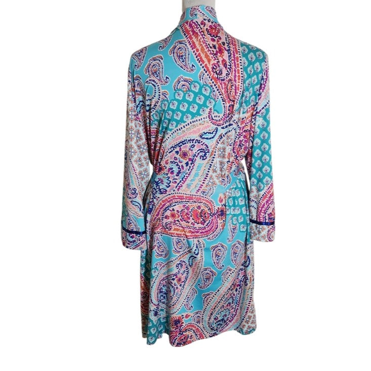Linea Donatella Pink and Blue Paisley Robe Size Large/XL