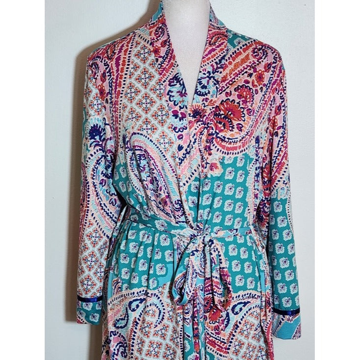 Linea Donatella Pink and Blue Paisley Robe Size Large/XL