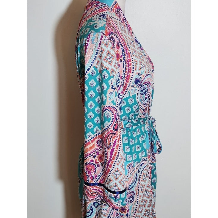 Linea Donatella Pink and Blue Paisley Robe Size Large/XL