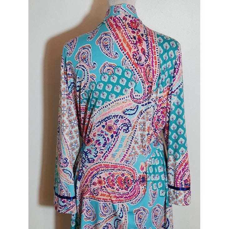 Linea Donatella Pink and Blue Paisley Robe Size Large/XL