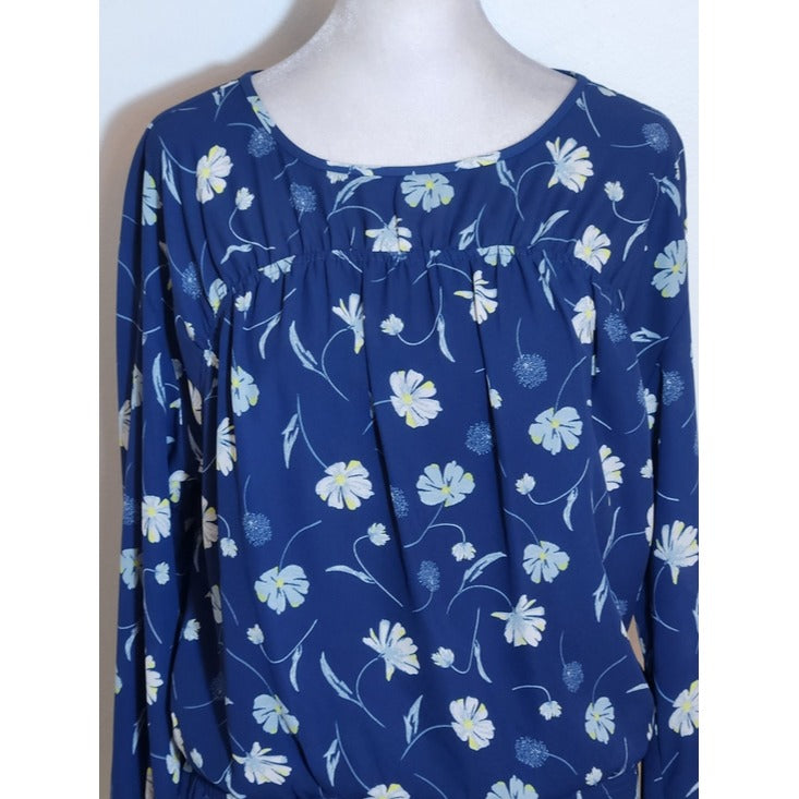 Kaari Blue Navy Floral Long Sleeve Blouse Size Small