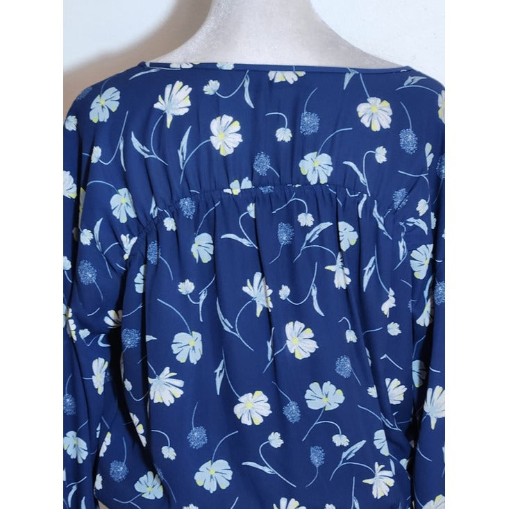 Kaari Blue Navy Floral Long Sleeve Blouse Size Small