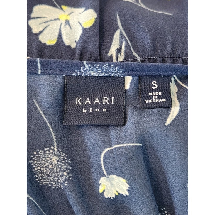 Kaari Blue Navy Floral Long Sleeve Blouse Size Small