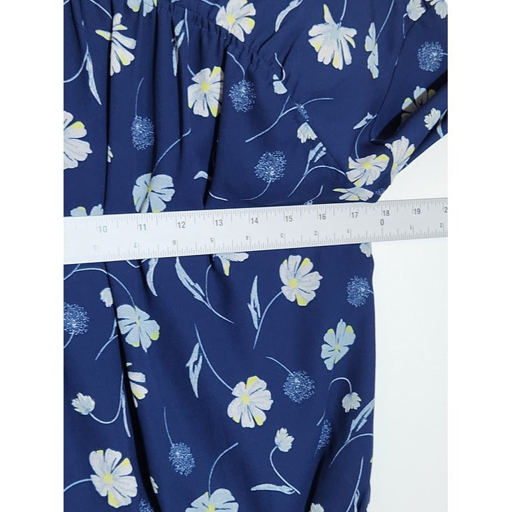 Kaari Blue Navy Floral Long Sleeve Blouse Size Small