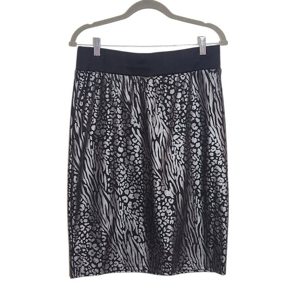 Jason Maxwell Black and Silver Animal Print Pencil Skirt Size XL