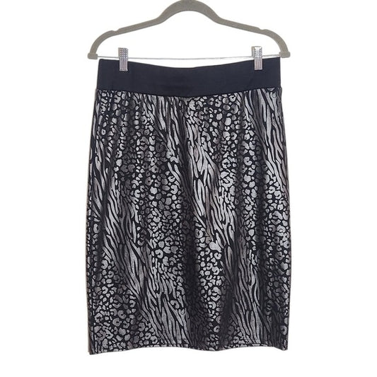 Jason Maxwell Black and Silver Animal Print Pencil Skirt Size XL