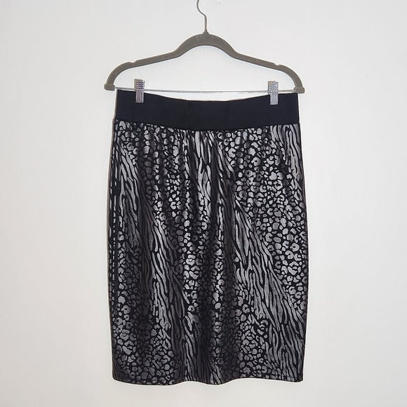 Jason Maxwell Black and Silver Animal Print Pencil Skirt Size XL