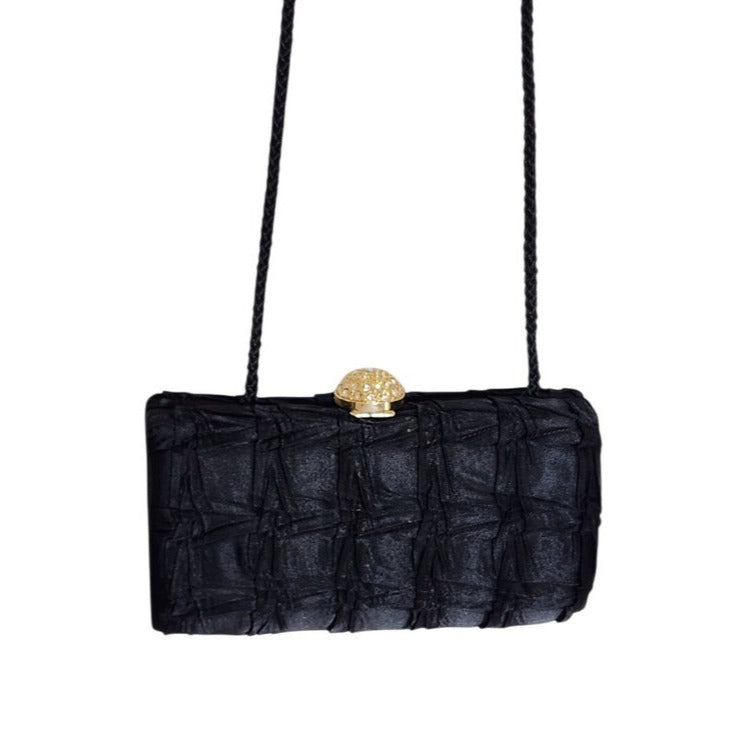 La Regale Vintage Black Evening Purse with Rhinestone Closure