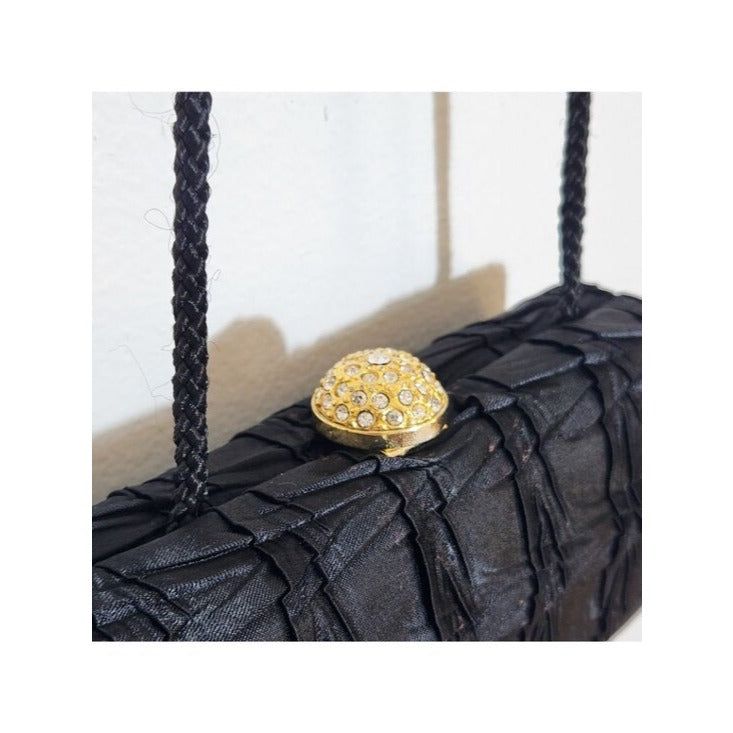 La Regale Vintage Black Evening Purse with Rhinestone Closure