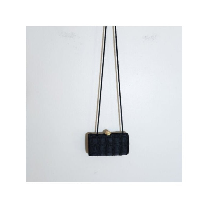 La Regale Vintage Black Evening Purse with Rhinestone Closure