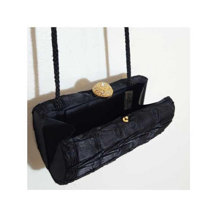 La Regale Vintage Black Evening Purse with Rhinestone Closure