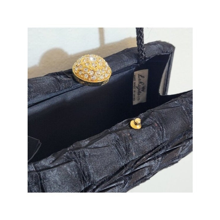 La Regale Vintage Black Evening Purse with Rhinestone Closure