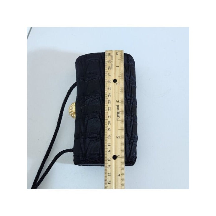 La Regale Vintage Black Evening Purse with Rhinestone Closure