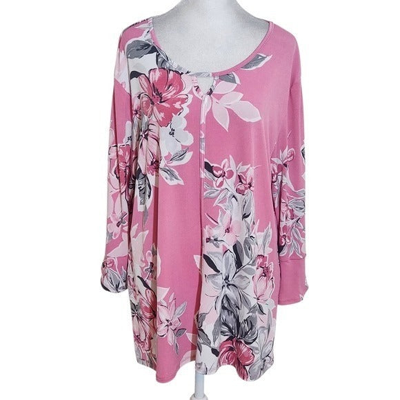 Allison Daley Floral Pink Blouse with 3/4 Sleeves Size XL Pink Floral Top
