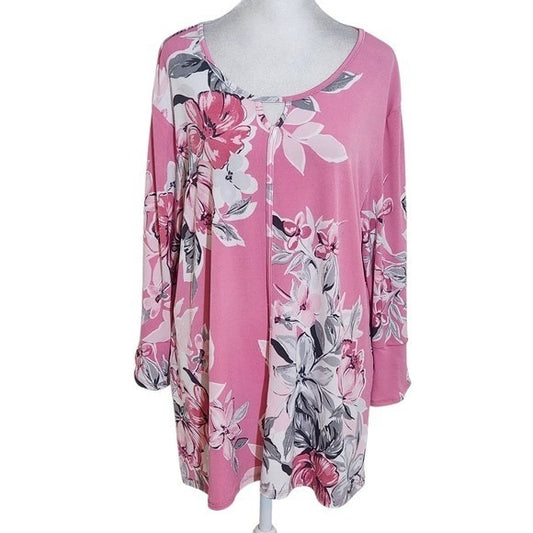 Allison Daley Floral Pink Blouse with 3/4 Sleeves Size XL Pink Floral Top