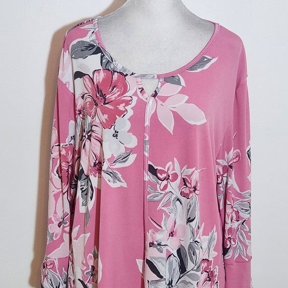 Allison Daley Floral Pink Blouse with 3/4 Sleeves Size XL Pink Floral Top