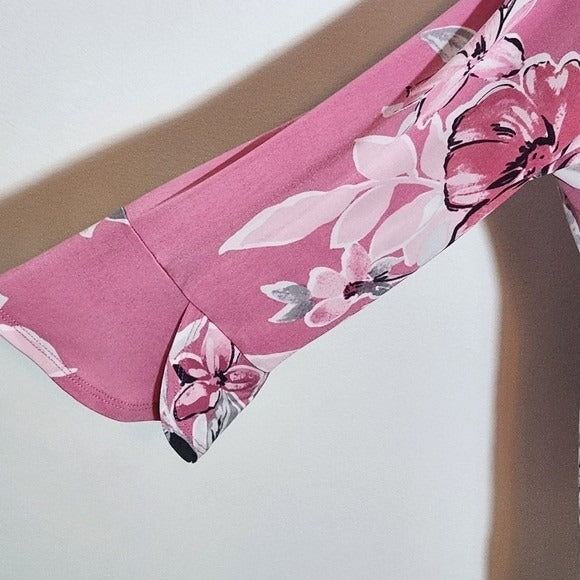 Allison Daley Floral Pink Blouse with 3/4 Sleeves Size XL Pink Floral Top