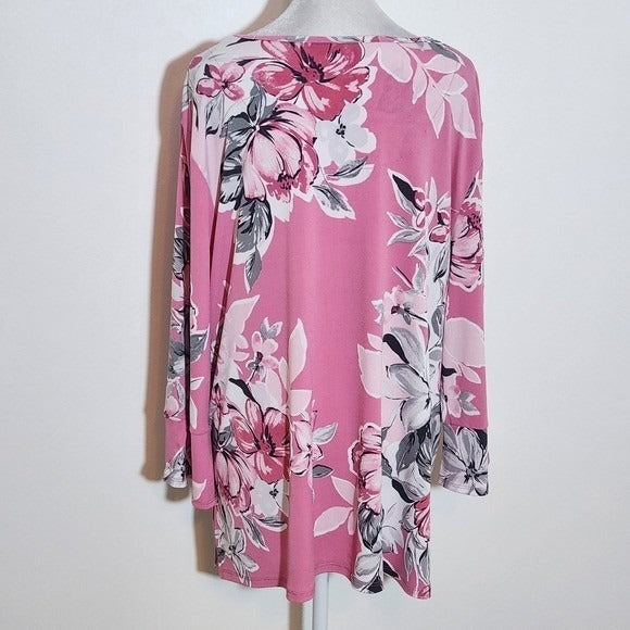 Allison Daley Floral Pink Blouse with 3/4 Sleeves Size XL Pink Floral Top