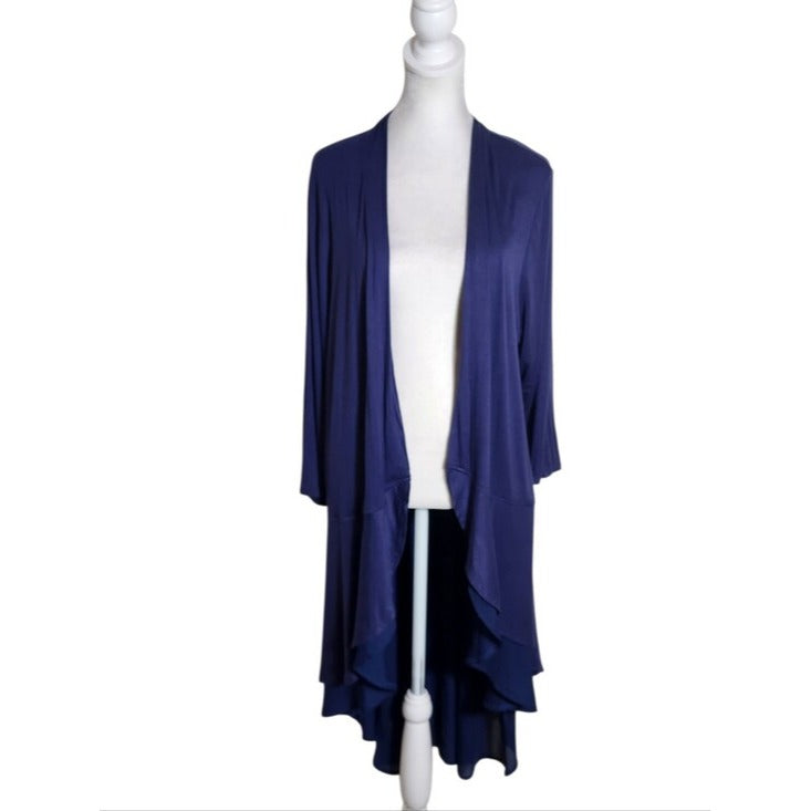 La Vanya Navy Open Cardigan Duster with Layered Ruffle Hem NWT Size 1X