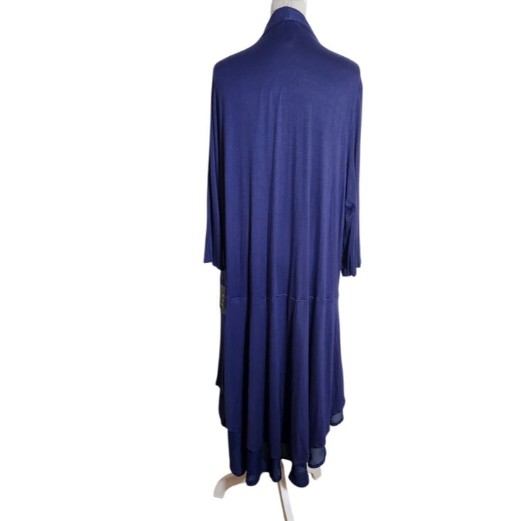 La Vanya Navy Open Cardigan Duster with Layered Ruffle Hem NWT Size 1X