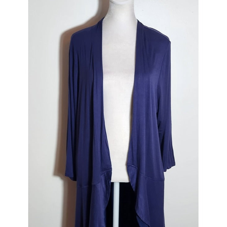La Vanya Navy Open Cardigan Duster with Layered Ruffle Hem NWT Size 1X