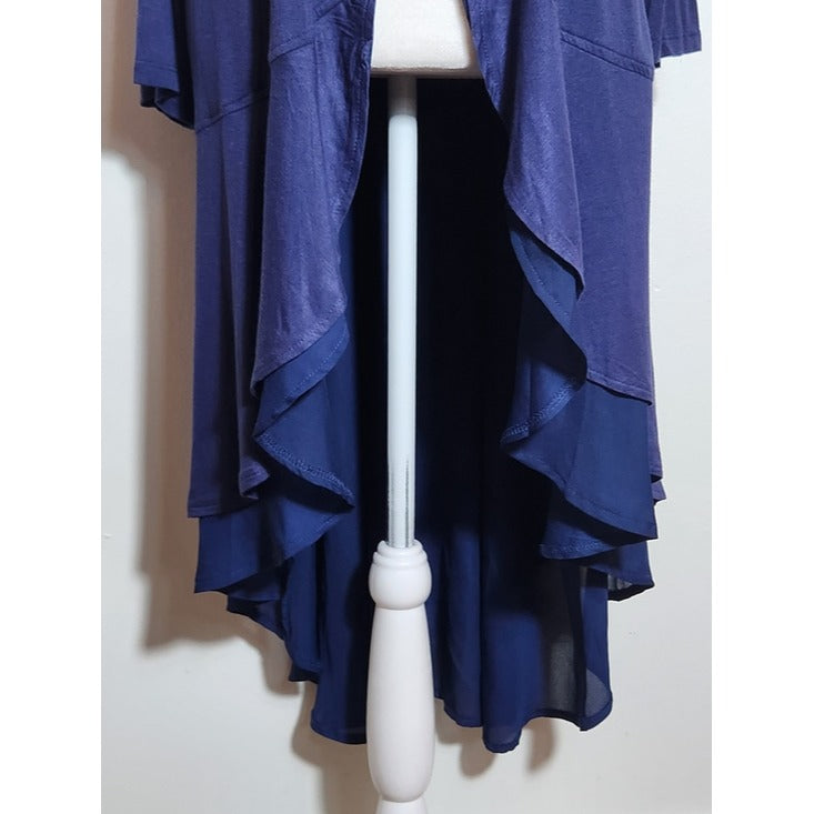 La Vanya Navy Open Cardigan Duster with Layered Ruffle Hem NWT Size 1X