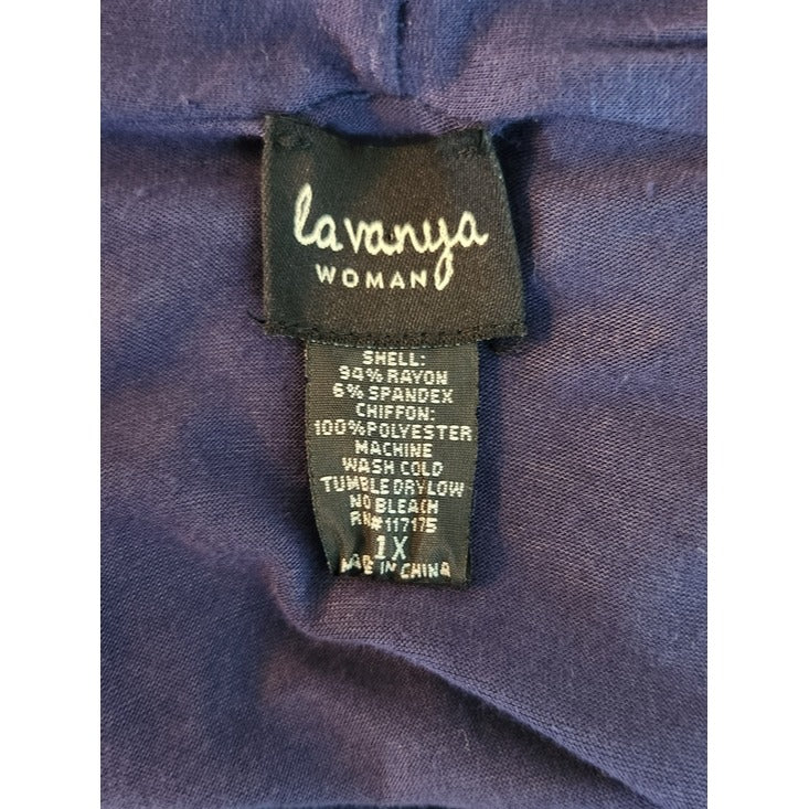 La Vanya Navy Open Cardigan Duster with Layered Ruffle Hem NWT Size 1X