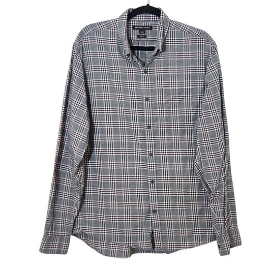 Michael Kors Men's Gray Plaid Button Down Shirt Size Large Gray Plaid Shirt