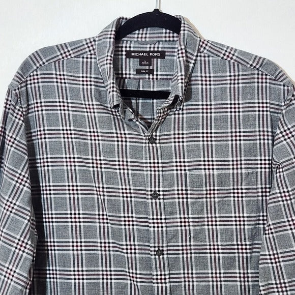 Michael Kors Men's Gray Plaid Button Down Shirt Size Large Gray Plaid Shirt