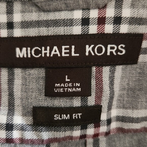 Michael Kors Men's Gray Plaid Button Down Shirt Size Large Gray Plaid Shirt