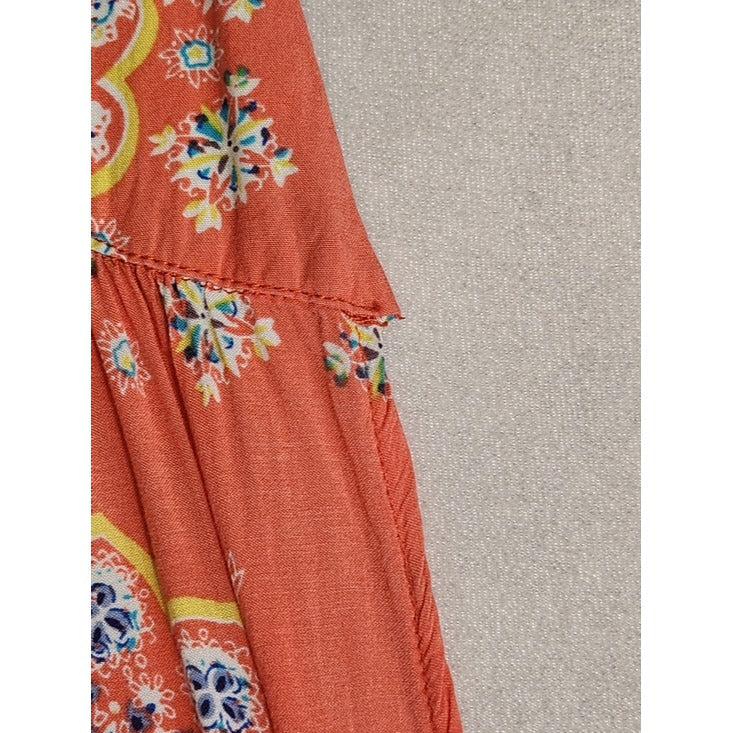 Umgee Coral Pink and Blue Boho Open Kimono with Fringe Size Medium/Large Flaw