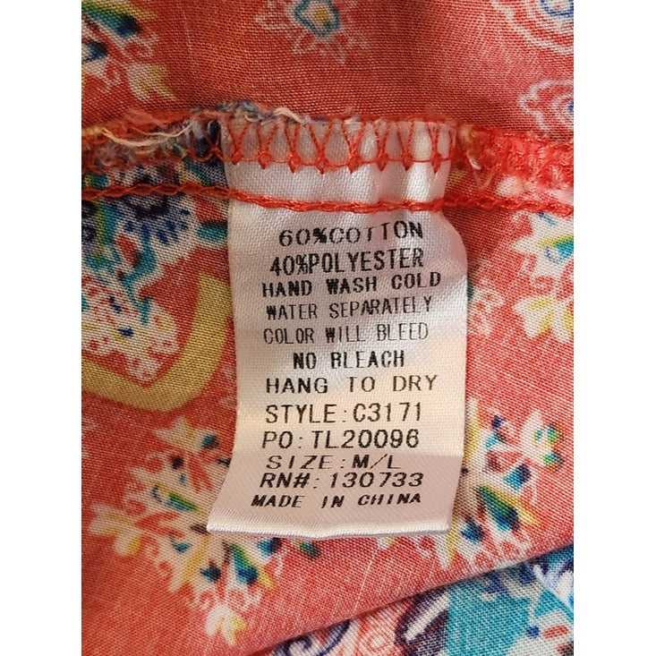 Umgee Coral Pink and Blue Boho Open Kimono with Fringe Size Medium/Large Flaw