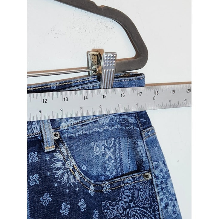 No Boundaries Bandana Patchwork Print Low Rise Denim Mini Skirt Size Medium