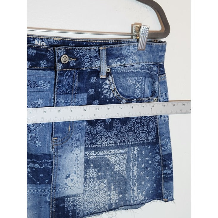 No Boundaries Bandana Patchwork Print Low Rise Denim Mini Skirt Size Medium