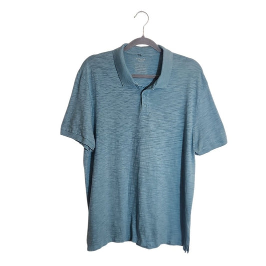 Vince Seaglass Blue Textured Slub Knit Polo Shirt Size Large Flaw
