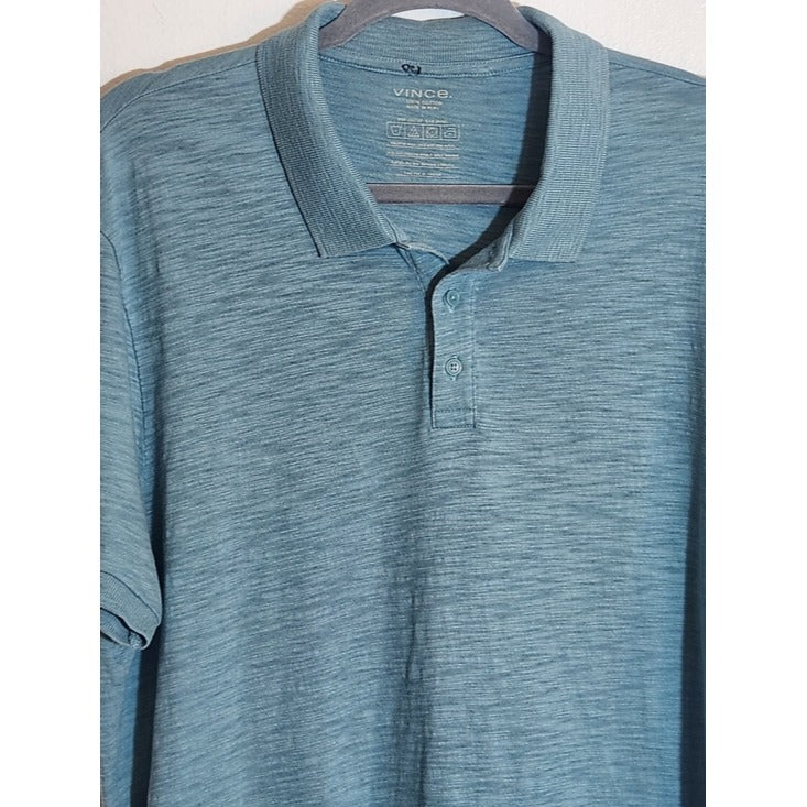 Vince Seaglass Blue Textured Slub Knit Polo Shirt Size Large Flaw