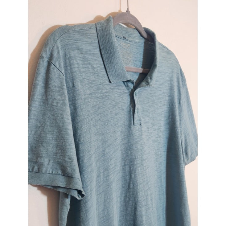 Vince Seaglass Blue Textured Slub Knit Polo Shirt Size Large Flaw