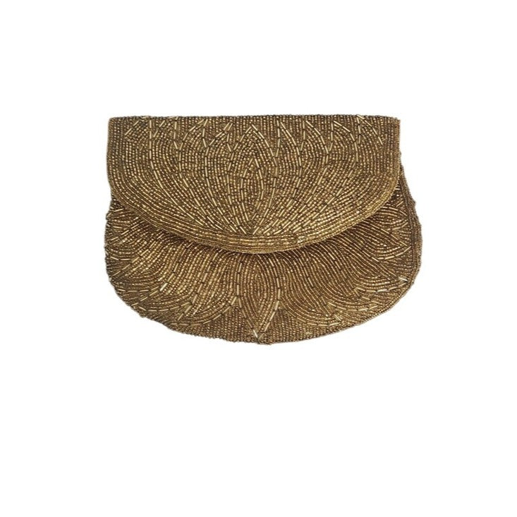 La Regale Gold Beaded Vintage Evening Bag with Chain Strap
