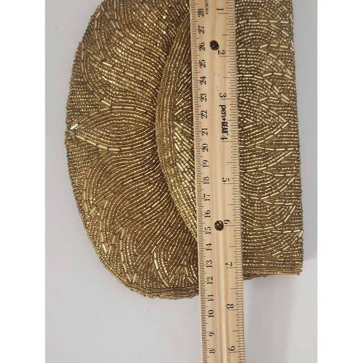 La Regale Gold Beaded Vintage Evening Bag with Chain Strap