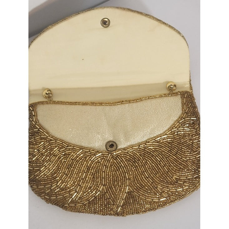 La Regale Gold Beaded Vintage Evening Bag with Chain Strap