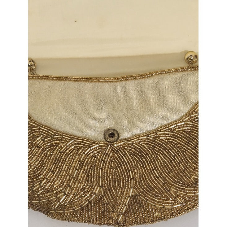 La Regale Gold Beaded Vintage Evening Bag with Chain Strap